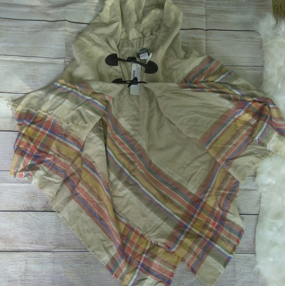Cream and Orange Hooded Poncho